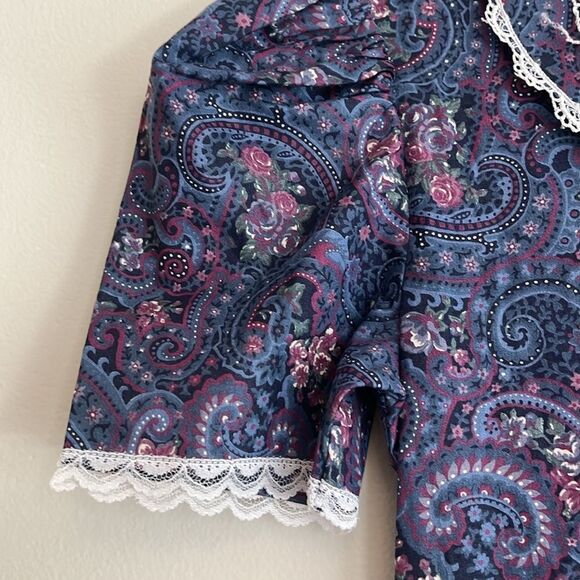 Gunne Sax Paisley drop waist button down lace dress paisley cottagecore sz 10 - Picture 8 of 10